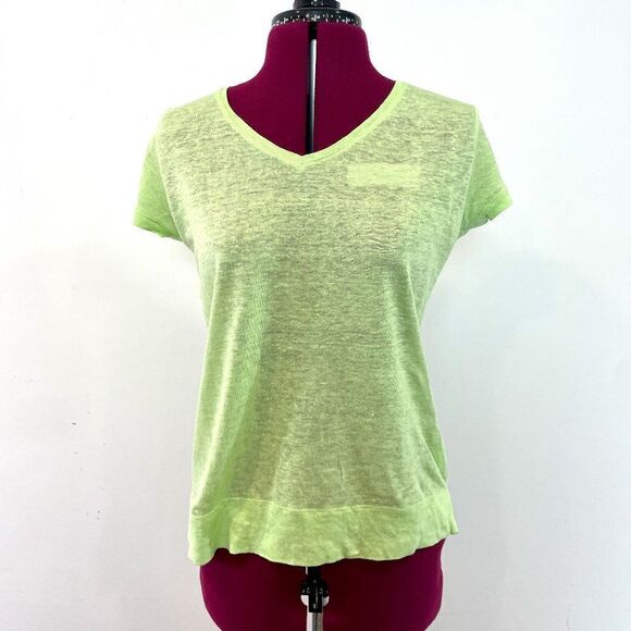 J. Jill Love Linen V-Neck Top Shirt Lime Mint Green XS Petite T-shirt - Picture 2 of 9